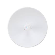 Ubiquiti PowerBeam 5AC Gen2 radio with a 25dBi antenna and POE injector, used for long-range wireless point-to-point connections.