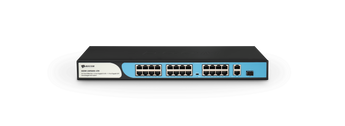 BDCOM S1200-24P2G1S: 24-port 100M PoE switch with 2 GE RJ45 ports and 1 SFP port, providing 280W PoE for network devices.