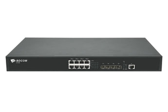BDCOM S5700-8EP4X: 8-port 2.5G PoE+ switch with 4 10G SFP+ ports. L3 managed, built-in power supply, designed for high-speed networks.