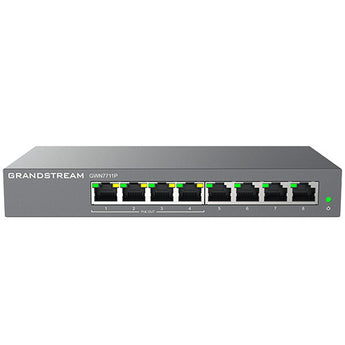 Grandstream GWN7711P: 8-port Gigabit Ethernet PoE switch, cloud managed, for small to medium business network solutions.