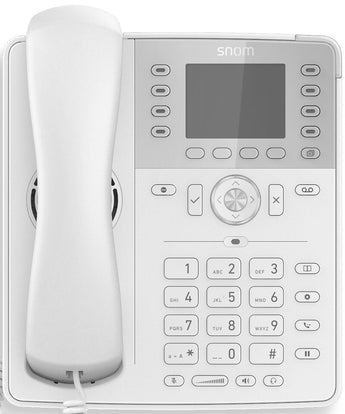 Snom D735W white desktop IP phone with a color display, showing multiple lines and function buttons for easy call handling.