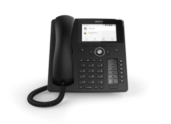 Snom D785 SIP phone with a color display, self-labeling keys, USB port, and Gigabit Ethernet. Ideal for professional desktop VoIP communication.
