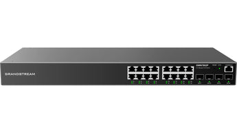 Grandstream GWN7802P: 16-port Gigabit Ethernet PoE+ switch with 4 SFP ports. Enterprise-grade Layer 2+ managed network solution.