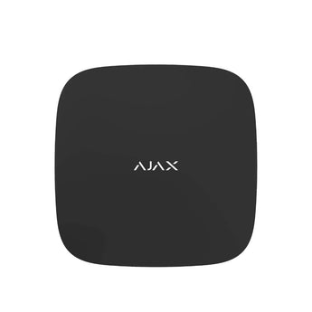Black AJAX Security Hub 4G control panel with SIM and Ethernet ports for wireless security system management.