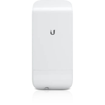 Ubiquiti airMAX Loco M5: Compact 5GHz radio with 13dBi antenna and POE injector for efficient wireless bridging.