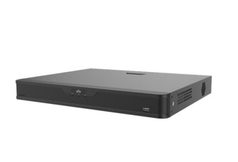Uniview UNV PRIME NVR302-16B-IQ: 16-channel 4K network video recorder with PoE ports and AI capabilities for security camera systems.