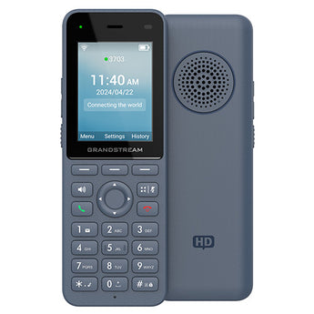 Grandstream WP826 cordless Wi-Fi phone with color screen, keypad, and sleek design for enterprise communication.