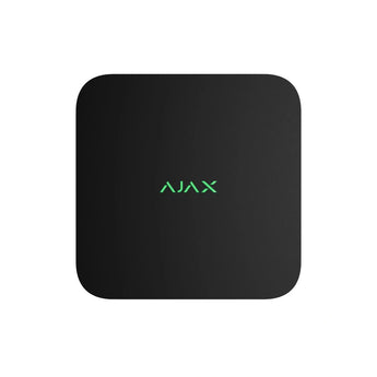 Black AJAX Security 16-Channel 4K NVR for IP cameras; supports up to 16 TB HDD, providing comprehensive video surveillance integration.