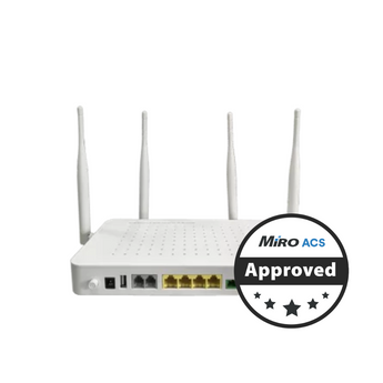 BDCOM GPON ONU/ONT with 802.11ac Wi-Fi, four Gigabit LAN ports, and two POTS ports for voice connectivity.