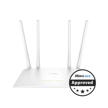 Cudy WR1200 dual-band WiFi 5 router with 4 antennas and 5 fast Ethernet ports, providing 1200Mbps wireless speeds.