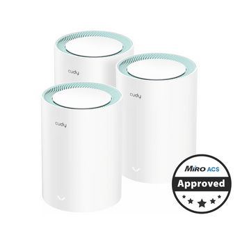 Cudy M1300 3-Pack Mesh WiFi system. Dual-band WiFi 5 with Gigabit Ethernet for reliable, whole-home wireless coverage.