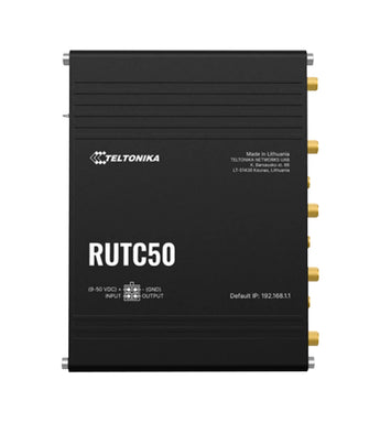 Teltonika RUTC50 industrial 5G wireless router with WiFi 6, dual SIM, and GNSS for robust edge connectivity.