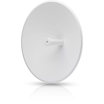 Ubiquiti PowerBeam 5AC 620, a 5GHz radio with a dish reflector and PoE injector for long-range wireless connections.