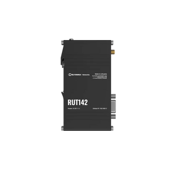 Teltonika RUT142: Compact industrial router with WiFi 4, RS232 port, and Ethernet for reliable network connectivity. Ideal for remote management.