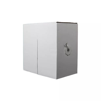 Black 305m roll of Essential CAT5 UV-protected outdoor Ethernet cable. Solid copper SF/TP for shielded data transmission.