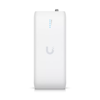 Ubiquiti UniFi Device Bridge (UDB): A compact, white PoE adapter facilitating wireless bridging with UniFi WiFi via Auto-Link feature.