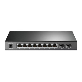 TP-Link JetStream TP-SG2210P: 10-Port Gigabit Smart Switch with 8 PoE+ ports and 2 SFP slots, metal housing.