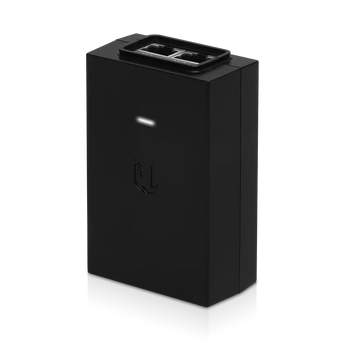 Ubiquiti 48V 24W PoE adapter (POE-48-24W). Delivers power and data over Ethernet for Ubiquiti devices; white rectangular casing.