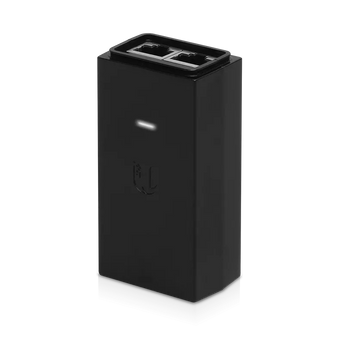 Ubiquiti 10/100 PoE adapter with a 24V 24W output, model POE-24-24W, used to power Ubiquiti access points and routers.
