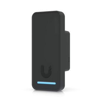 Black Ubiquiti UniFi Access Reader G3. A compact, NFC-enabled reader for secure door access with Apple Wallet compatibility.