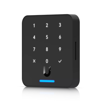 Ubiquiti UA-G3-Flex-B: A white NFC card reader with a keypad for secure door access using cards, mobile or pin code via UniFi Access Hub.