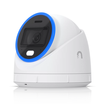Ubiquiti UniFi Protect 8MP AI Turret Camera: White, dome-shaped security camera with infrared and visible LEDs for clear night vision.