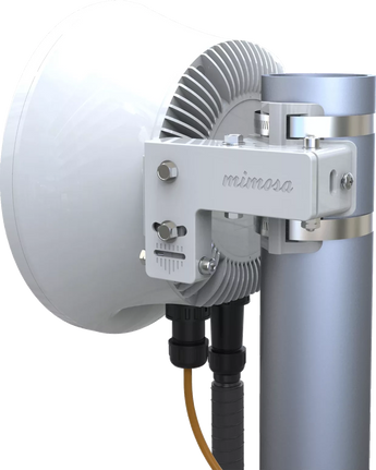 Mimosa B24 24GHz PtP backhaul radio providing gigabit, point-to-point wireless connectivity for networks. Compact, lightweight design.
