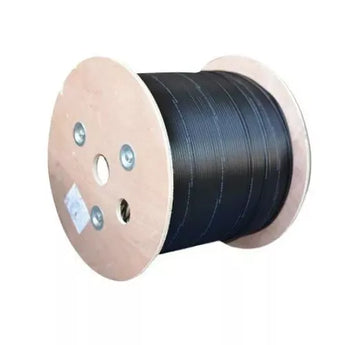 Acconet 2-core fiber optic drop cable on a 1km reel, 3.8mm diameter, suitable for aerial or underground installations.