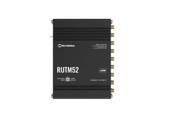Teltonika RUTM52 Dual 5G Industrial Router, rugged design with dual SIM slots and external antenna connectors for reliable wireless communication.