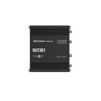 Teltonika RUT361, a compact industrial LTE Cat 6 router with Ethernet ports and external antenna connectors for reliable cellular connectivity.