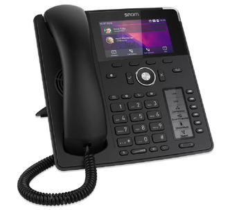 Snom D785 SIP phone with a color display, self-labeling keys, USB port, and Gigabit Ethernet. Ideal for professional desktop VoIP communication.