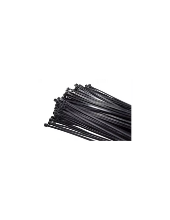 Acconet black cable ties, 300x4.8mm, bundled in a pack of 100. Used for organizing and securing cables.