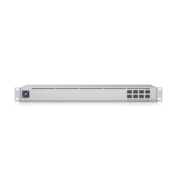Ubiquiti UniFi USW-Aggregation switch featuring eight 10G SFP+ ports for high-speed network aggregation. Compact, fanless design.