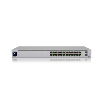 Ubiquiti UniFi Switch Pro 24 PoE (USW-Pro-24-POE). A 24-port, white, rack-mountable switch with PoE++ for powering devices.