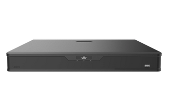 Uniview UNV PRO Series NVR304-32B-P16-IQ: 32-channel network video recorder with AI, 4 HDD bays, and PoE ports for IP camera systems.