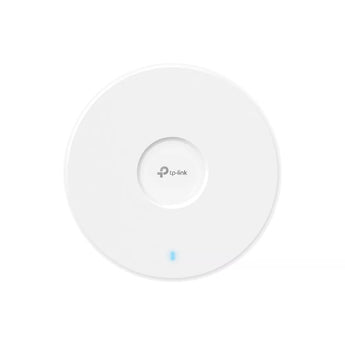 TP-Link Omada BE3600 (TP-EAP723) ceiling mount WiFi 7 access point. White, round design with a 2.5GbE port for high-speed wireless networks.