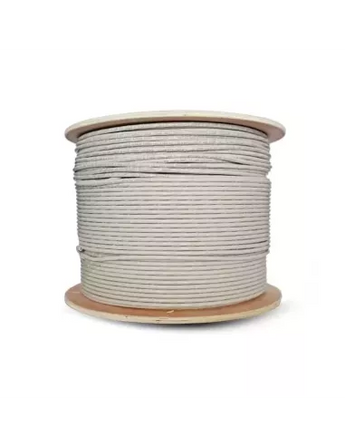 500m roll of grey CAT5e solid copper UTP cable for indoor Ethernet networks. Ideal for data and voice transmission.