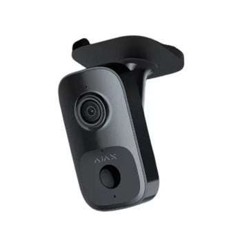Black AJAX IndoorCam: 4MP WiFi security camera with AI, PIR motion detection, and two-way audio for smart home surveillance.