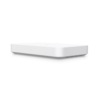 Ubiquiti UniFi Gateway Fiber (UXG-Fiber): Compact desktop gateway with 10G SFP+ port and integrated 4-port 2.5 GbE switch.