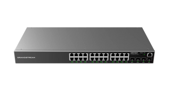 Grandstream GWN7803P: 24-port Gigabit Ethernet PoE+ managed switch with 4 SFP ports for small and medium businesses.