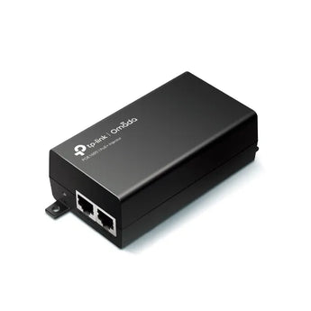 TP-Link Omada TL-POE160S Gigabit PoE+ Injector providing power and data over Ethernet for PoE devices; compact design.
