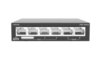 Uniview UNV NSW2020-6T-POE-IN 6-Port Unmanaged PoE Switch, providing power and data connectivity for surveillance systems.