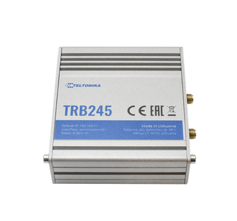 Teltonika TRB245 Industrial LTE Cat 4 Gateway with dual SIM slots providing robust IoT connectivity in demanding environments.