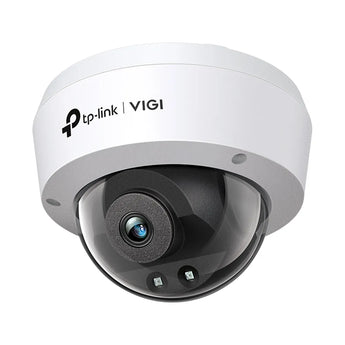 TP-Link VIGI C240I dome camera, black and white plastic housing, ceiling/wall mount, 4MP full-color lens, provides wide area coverage.