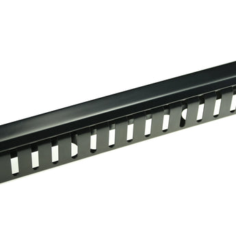 Acconet 1U black cable management bracket for 19-inch network cabinets. Organizes and routes cables efficiently.