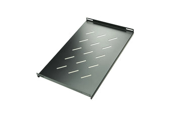 Black Acconet fixed shelf, 700mm deep, 1U height, designed for 1000mm deep 18U, 27U, and 42U server racks.