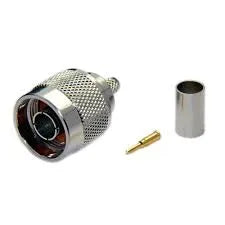Acconet N-Type male connector attached to ARF400 cable, used for secure and efficient radio frequency signal transmission.