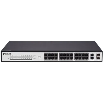 BDCOM S1226-24P 24-port POE switch with 2 Gigabit combo ports providing network connectivity and power for devices.