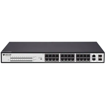 BDCOM S1226-24P 24-port POE switch with 2 Gigabit combo ports providing network connectivity and power for devices.