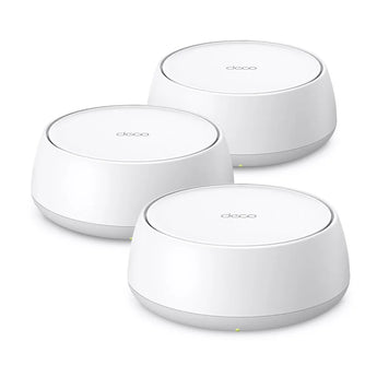 TP-Link Deco BE25 Wi-Fi 7 Mesh System (3-Pack). Provides whole-home coverage with fast, reliable wireless connectivity. White nodes.